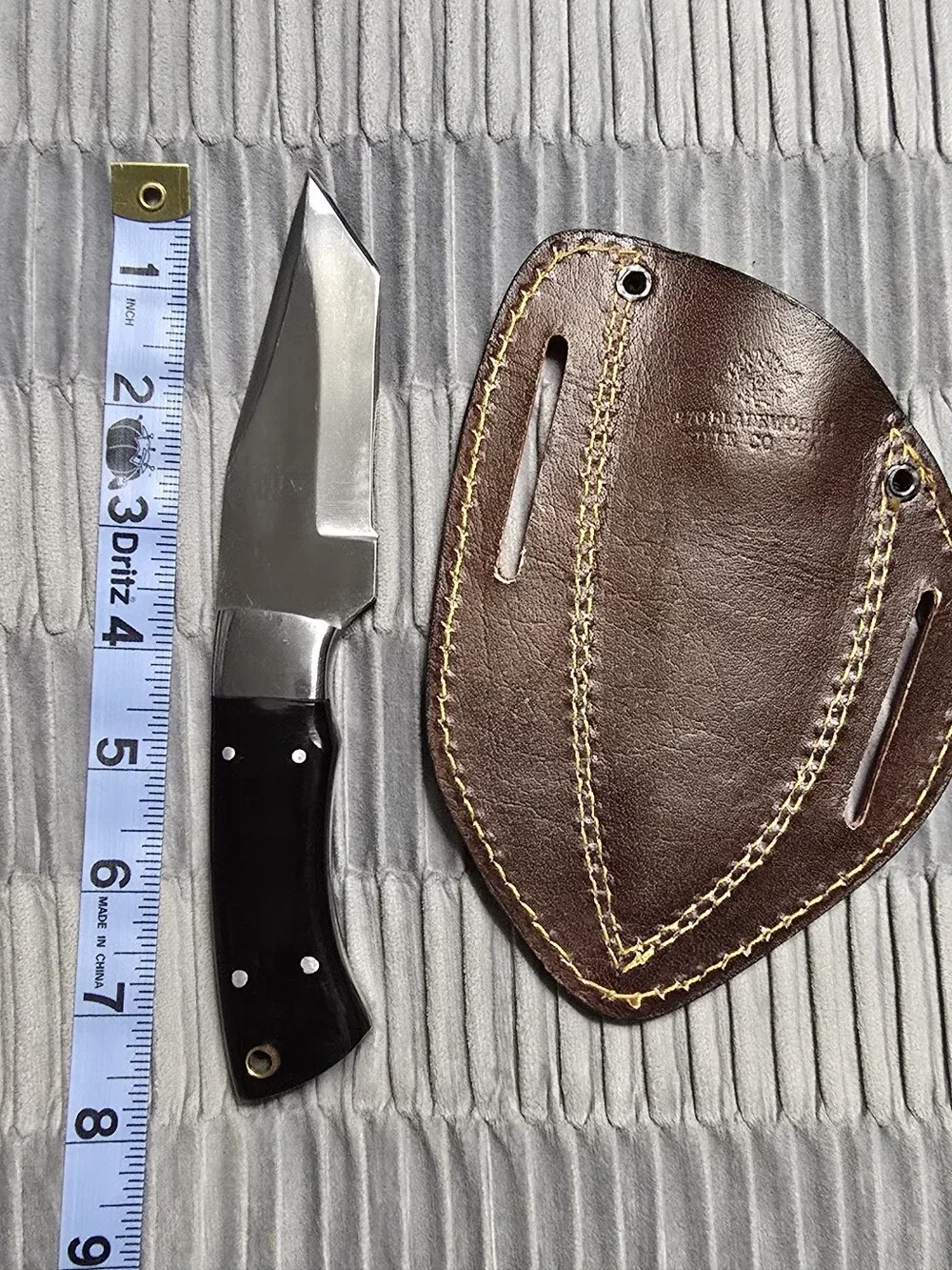 970 BladeWorks Fixed Blade Black Handle & Brown Leather Cross Sheath 🇺🇸🔥